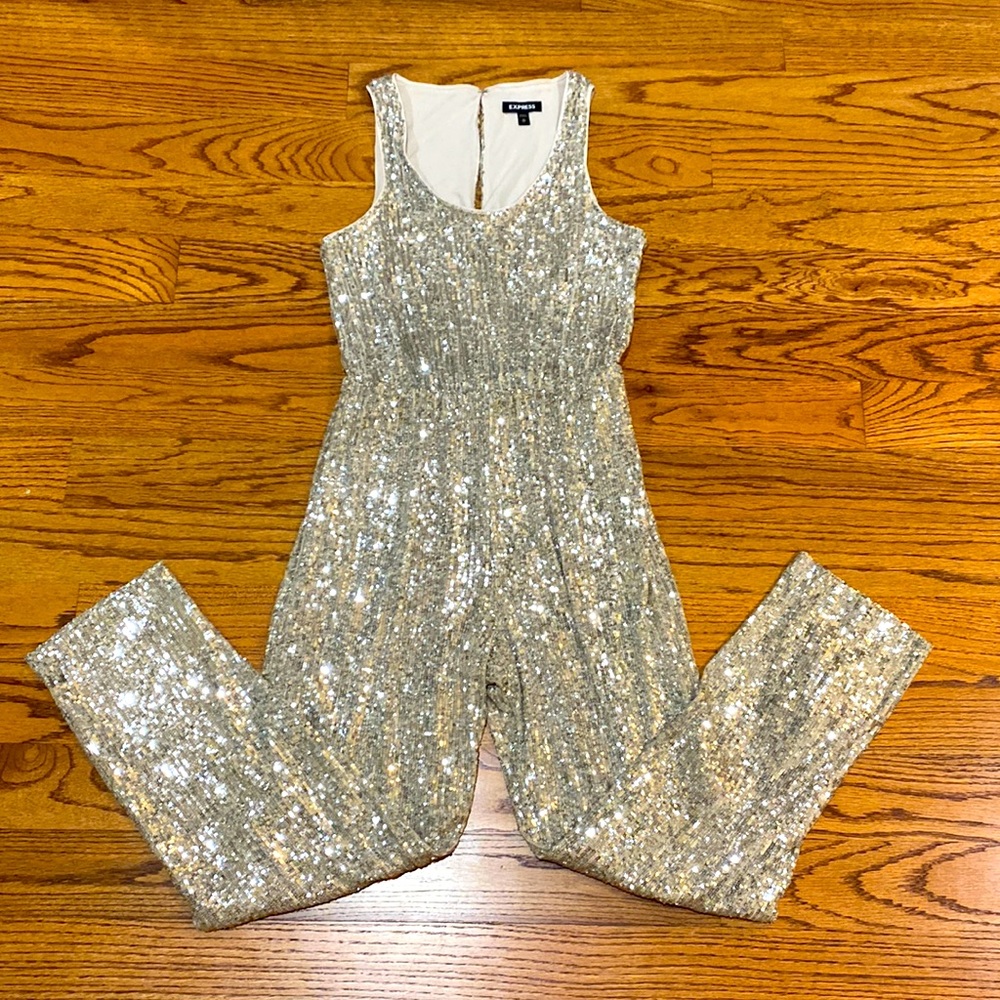 Petite XS Champagne Sequined Jumpsuit
